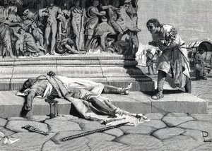 Het lijk van Publius Clodius Pulcher (92-52 v.Chr.) gevonden op de Via Appia in Rome