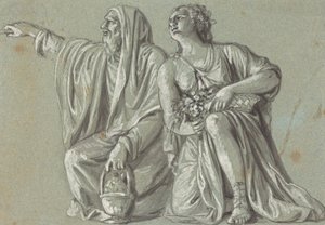 Twee knielende figuren met offers door Roman 18th Century