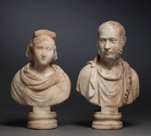 Portretbuste van een aristocratische vrouw en portretbuste van een aristocratische man door Roman Imperial Period