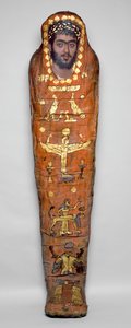 Mummie van een jonge man, met encaustisch portret, uit El-Hibeh (in linnen gewikkelde menselijke resten met beschilderd houten paneel) door Roman Period Egyptian