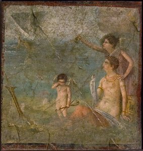Ariadne en Theseus, 1e helft 1e eeuw na Christus door Roman Pompeian wall painting.