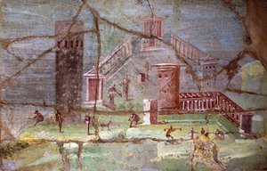 Oude Romeinse fresco met landschap uit Pompeii