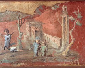 Oude Romeinse Fresco met Landelijk Tafereel