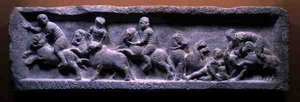 Bas-reliëf van een stierenjacht, Romeins, 3e eeuw na Christus door Roman Roman
