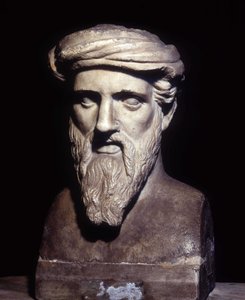 Buste van Pythagoras (-6e eeuw), Griekse filosoof en wiskundige, Musei Capitolini, Rome door Roman Roman