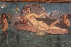 Detail van fresco in Huis van Venus in schelp, Pompeii, Campania, Romeinse beschaving