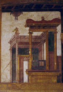 Fantastische architecturen, fresco uit oecus in Huis van Vettii, Pompeii (UNESCO Werelderfgoedlijst)