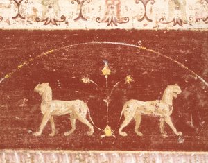 Fresco decoratie van Hal van Tablino, Huis van Marcus Lucretius Fronto, Pompeii, Campania, Romeinse beschaving door Roman Roman