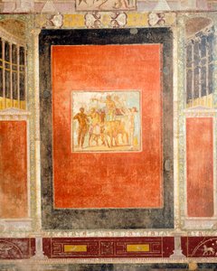 Fresco decoratie van Hal van Tablino, Huis van Marcus Lucretius Fronto, Pompeii, Campania, Romeinse beschaving