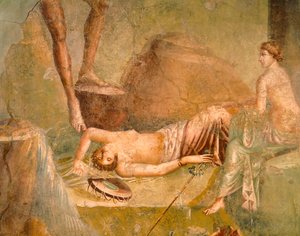 Fresco van slapende Maenad, uit Huis van de Citharist, Pompeii, Campania, Romeinse beschaving