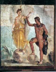 Fresco met Perseus en Andromeda uit Italië, Campania, Pompeii, schildering op pleister, 55-79 n.Chr. door Roman Roman