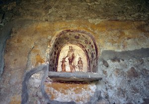 Fresco van een Lararium uit Pompeii (UNESCO Werelderfgoedlijst) door Roman Roman