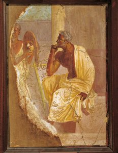 Fresco met acteur en tragisch masker, uit Pompeii, Italië