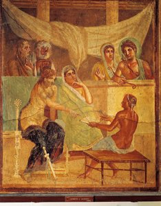 Fresco met A.D.metus en Alcestis die het orakel raadplegen, uit het Huis van de Tragische Dichter, Pompeii, Italië