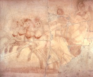 Fresco met wagen en wagenmenner, uit Herculaneum, Romeinse beschaving
