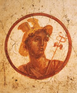 Fresco met portret van man op witte achtergrond, Huis van de Oude Jacht, Pompeii, Campania, Romeinse beschaving door Roman Roman