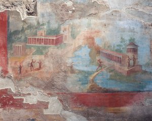 Fresco van fontein-nymphaeum van Huis van de Kleine Fontein, Pompeii (UNESCO Werelderfgoed)