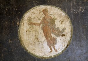 Fresco met medaillon, rechtervleugel in Huis van Vettii, Pompeii (UNESCO Werelderfgoedlijst)
