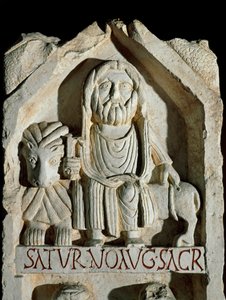 Laat-Romeinse kunst: stele gewijd aan Saturnus Augustus. Rome, Museo della Civilta Romana