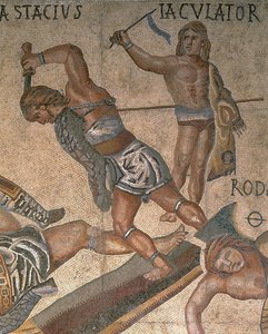 Mozaïek met een scène van vechtende gladiatoren (detail)