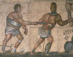 Mozaïek met een scène van vechtende gladiatoren (detail)
