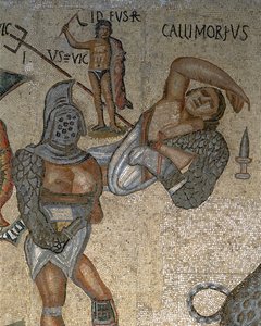 Mozaïek met een scène van vechtende gladiatoren (detail)