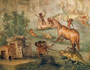 Nilotisch landschap met pygmeeën, uit het Huis van de Arts, Pompeii