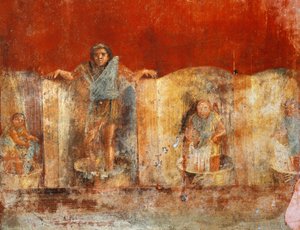 Pilaarfresco met wolproductie, uit Pompei, Fullonica van Veranio Ipseo door Roman Roman