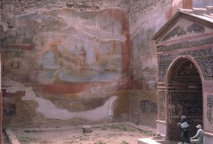 Pompeii, Casa de Diana en amphitrite fontein en muurschildering, Italië (foto) door Roman Roman