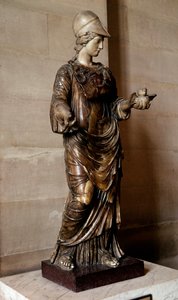 Romeinse antiquiteit: standbeeld van Minerva met een uil in de hand door Roman Roman