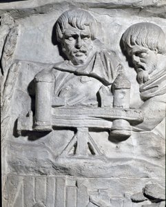 Romeinse kunst: Romeinse soldaten bij een katapult gebruikt tijdens de eerste oorlog in Dacië. Mal van 1862 die de bas-reliëfs van de zuil van Trajanus reproduceert in Rome gebouwd tijdens het bewind van keizer Trajanus (53-117) door Roman Roman