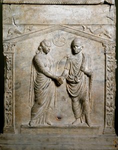 Romeinse kunst: grafaltaar met een huwelijksceremonie (Junctio dextrarum). Laag reliëf. Rome, Museo Nazionale Romano door Roman Roman