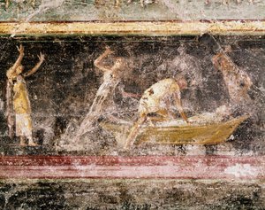 Romeinse kunst: het vonnis van Bakenranef (Bocchoris) koning van Egypte - detail van de fresco van de fries van kamer C, Villa Farnesina (Romeinse kunst: oordeel van koning Bocchoris, van de fries van kamer C, Villa Farnesina) Rome, Museo Nazionale Romano