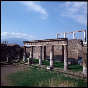 Romeinse kunst: uitzicht op de tempel van Apollo op de archeologische site van Pompeii (4e eeuw v.Chr.-2e eeuw v.Chr.), Italië door Roman Roman