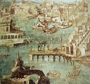 Uitzicht op de haven van de stad Campana (Pozzuoli) in Italië, Fresco van Stabia.
