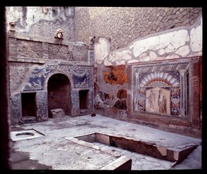 Uitzicht op het triclinium van de casa di Nettuno e Anfitrite