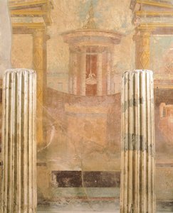 Muurschildering in Tweede Pompeiaanse Stijl, uit Huis van het Labyrint, Pompeii, Campania, Romeinse beschaving door Roman Roman