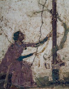 Vrouw bij heilige boom, fragment van fresco uit Pompeii, Campania, Italië, Romeinse beschaving