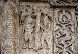Adam en Eva. Detail van de gevel van de Basiliek, begin 12e eeuw door Romanesque