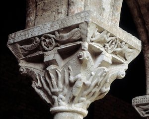 Kapiteel met voorstelling van de drie joden in de vurige oven (sculptuur)