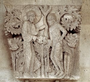 God en Kaïn (gekerfd kapiteel) door Romanesque