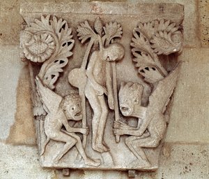 Ophanging van Judas (gesneden kapiteel) door Romanesque