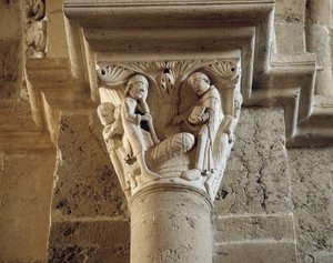 Sint-Benedictus wekt de zoon van een boer tot leven, kapiteel van de narthex (beeldhouwwerk)