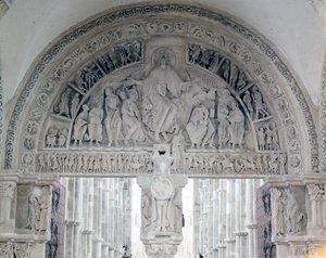 Vézelay Abdij (89), het timpaan van de Basiliek van Santa Maria Magdalena. 12e eeuw door Romanesque