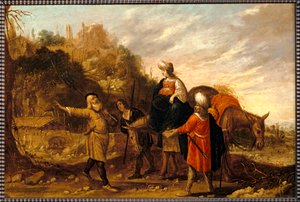 Guehazi keert terug van het huis van de Sunamite en gaat Elisee ontmoeten. 1644 ... door Rombout van Troyen