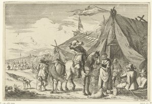 Ruiters rusten bij tenten