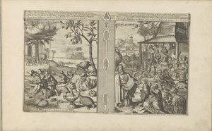 Bomen, dieren en noten; Verering van godsbeelden door Romeyn de Hooghe