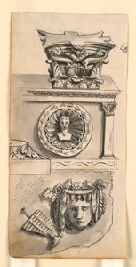 Ontwerpen voor een Kapiteel, Sarcofaag en Reliëf door Romolo Achille Liverani