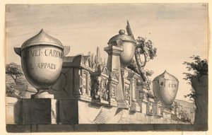 Toneelontwerp, oude Romeinse graven door Romolo Achille Liverani