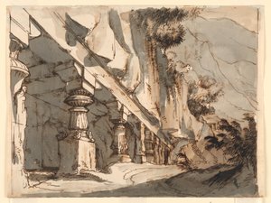 Toneelontwerp, Grot en Tempel door Romolo Achille Liverani